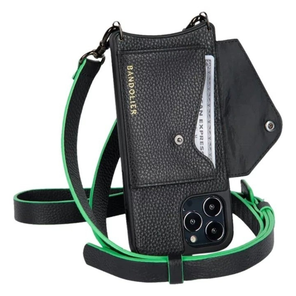 Bandolier Black Leather Utility Crossbody Phone Case Wallet iPhone 13 Pro Max